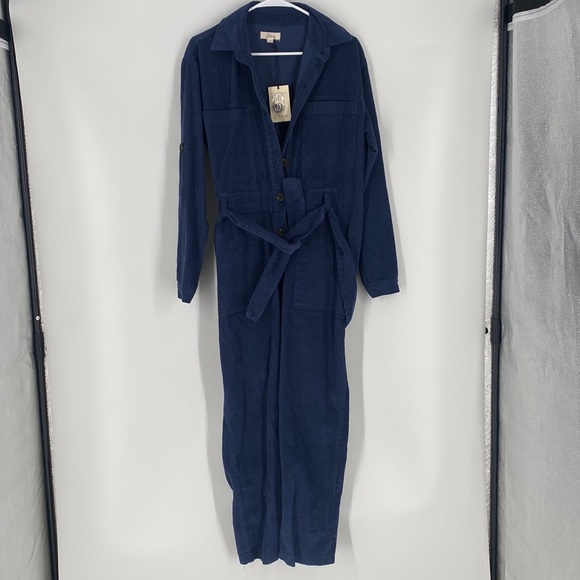 NWT Elan Navy Corduroy Button-Up Jumpsuit with Belt and Pockets - Picture 5 of 8